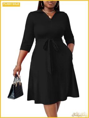 Plus Size African Print Midi Dress with Pockets & Belt Flutter Sleeve